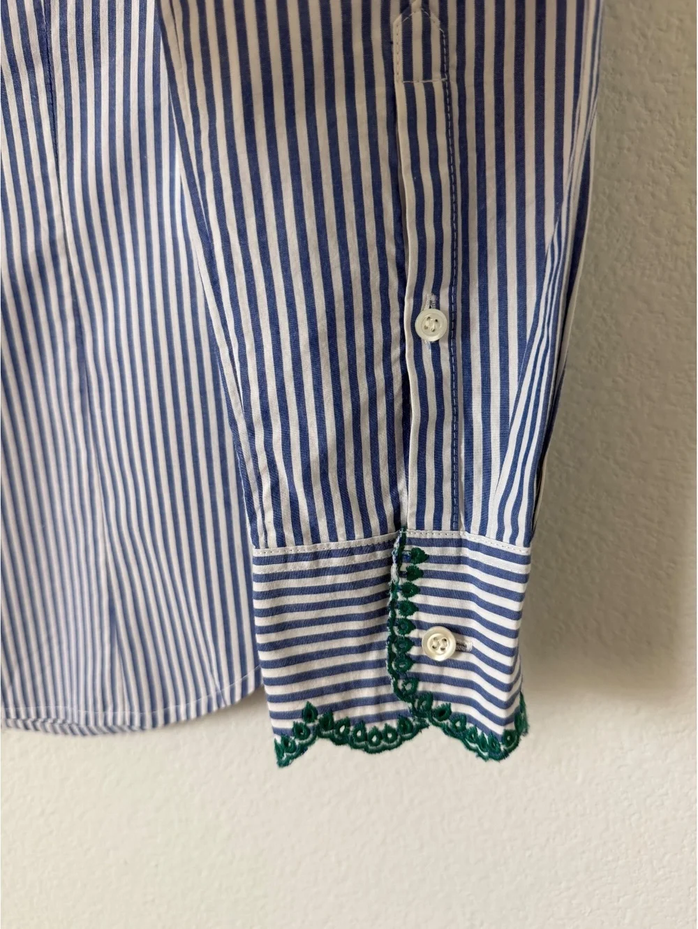 J. Crew Blue/White Striped Long Sleeve Button Up Embroidered Trim Shirt Size 00